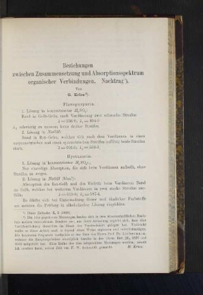 Beziehungen zwischen Zusammensetzung und Absorptionsspektrum organischer Verbindungen. Nachtrag.