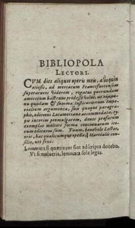 Bibliopola Lectori.