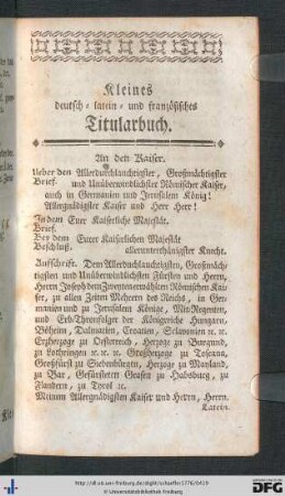 Kleines deutsch- latein- und französisches Titularbuch.