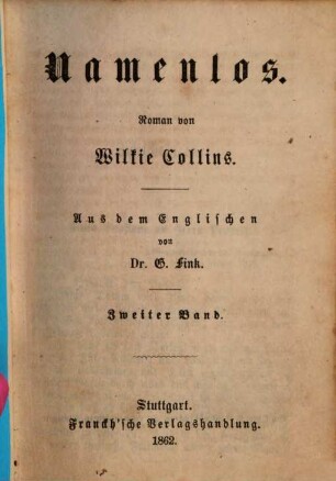Namenlos : Roman von Wilkie Collins. Aus dem Englischen von G. Fink, 2