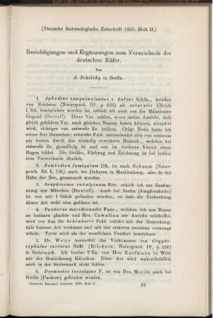 Berichtigungen und Ergänzungen zum Verzeichniss der deutschen Käfer