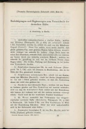 Berichtigungen und Ergänzungen zum Verzeichniss der deutschen Käfer
