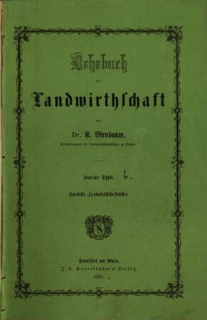 Lehrbuch der Landwirthschaft, 2. Specielle Landwirthschaftslehre
