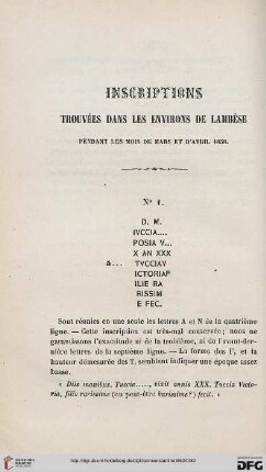 Inscriptions trouvées dans les evirons de Lambèse: pendant les mois de Mars et d'avril 1858