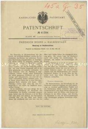 Patentschrift einer Neuerung an Hackmaschinen, Patent-Nr. 41394