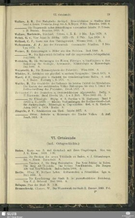VI. Ortskunde : (incl. Ortsgeschichte)
