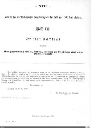 Hauptfinanzetat 1899-1900, Heft 16