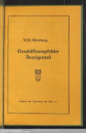 VIII. Abteilung. Anzeigen : VIII. Abteilung. Geschäftsempfehler Anzeigenteil