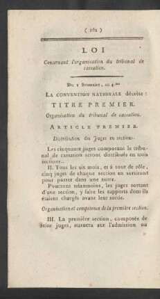 Loi Concernant l'organisation du tribunal de cassation = Gesetz In Betref der Einrichtung des Kassations-Gerichtshofes