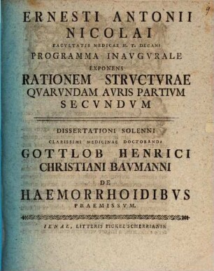 Programma inaug., exponens rationem structurae quarundam auris partium, II.