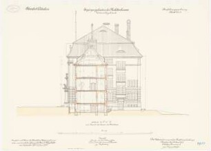 Kadettenhaus der Garnison Potsdam Ergänzungsbauten: Unterrichtsgebäude: Querschnitt mit Aufriss Ostansicht 1:100