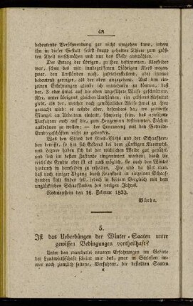 5. Ist das Ueberdüngen der Winter-Saaten unter gewissen Bedingungen vortheilhaft?