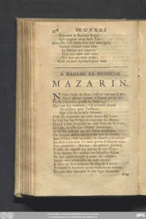 A Madame La Duchesse Mazarin.