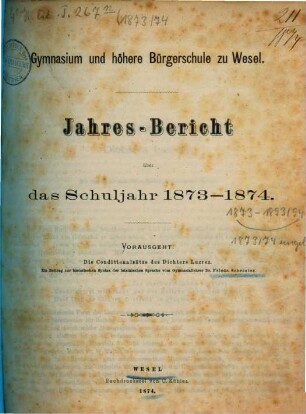 Jahresbericht : über das Schuljahr .... 1873/74