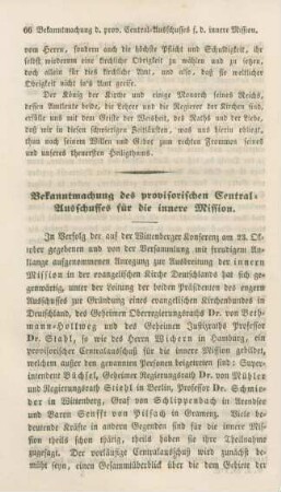 66-67 Bekanntmachung des provisorischen Central-Ausschusses für die innere Mission