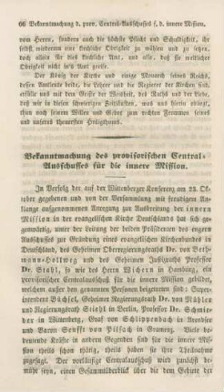 66-67 Bekanntmachung des provisorischen Central-Ausschusses für die innere Mission