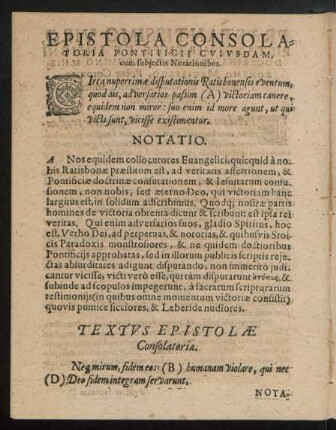 Textus Epistolae Consolatoriae.