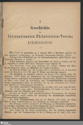 I. Geschichte des Internationalen Philatelisten-Vereins Dresden