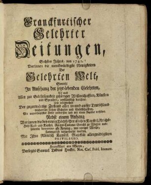 6: Frankfurtischer gelehrter Zeitungen Sechsten Jahres