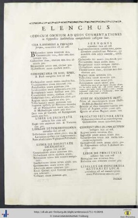 Elenchus Codicum Omnium Ad Quos Commentationes in Appendice Ambrosiana comprehensae castigatae sunt.