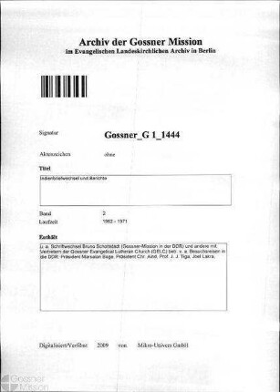 Indienbriefwechsel und Berichte