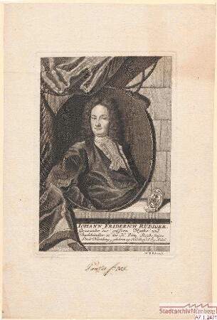 Johann Friedrich Rüdiger, Genannter des Größern Rats und Buchhändler in Nürnberg; geb. 6. August 1686