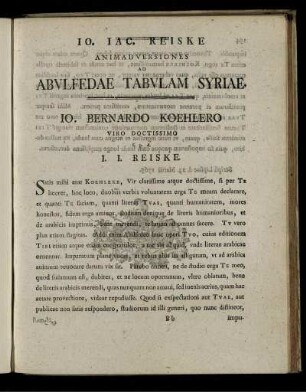 Jo. Jac. Reiske Animadversiones Ad Abulfedae Tabulam Syriae
