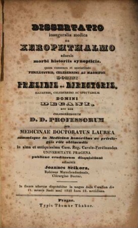 Dissertatio inauguralis medica de xerophthalmo adnexis morbi historiis synopticis