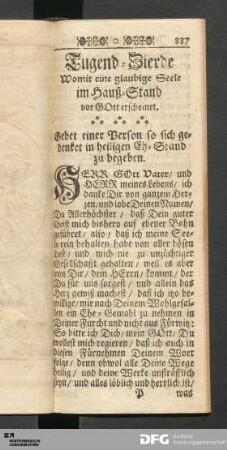 Tugend-Zierde Womit eine glaubige Seele im Hauß-Stand vor GOtt erscheinet. [Anfang]