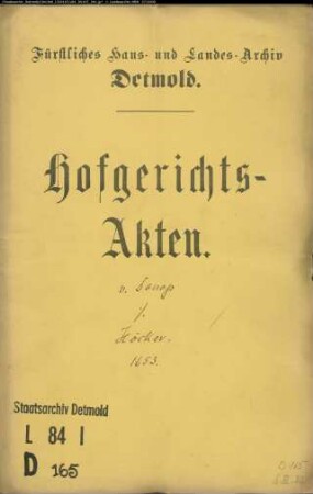 von Donop, Philipp gegen Höckers Erben - Schuldforderung