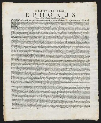 Illustris Collegii Ephorus Optime cessuram Lectoribus singulis Salutem praefatur