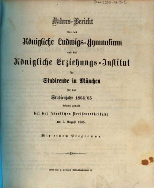 Jahresbericht .... 1864/65