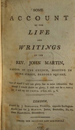Some account of the life and writings of John Martin