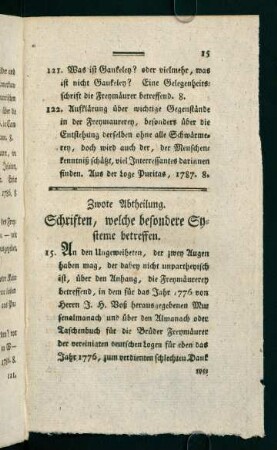 Zwote Abtheilung. Schriften, welche besondere Systeme betreffen.