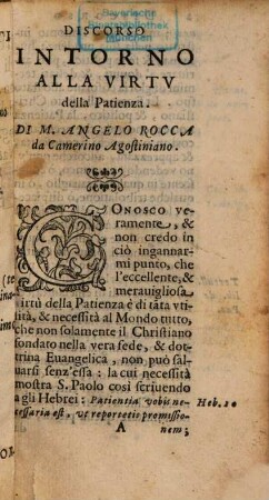 Discorso intorno alla virtu della Patienza