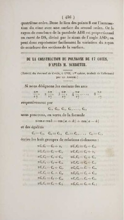 De la construction du polygone de 17 cotés d'après M. Schroeter.