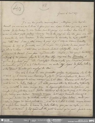 Eigenh. Brief von Guillaume Favre an August Wilhelm von Schlegel, Genf, 06.11.1817
