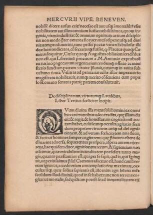 De disciplinarum. virtutumque Laudibus, Liber Tertius foeliciter Incipit.