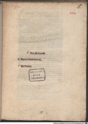 Spica : mit Widmungsgedicht des Autors an Jacobus Sutrinus und Brief von Antonius de Montenovo an den Autor, Montenovo 23.7.1491
