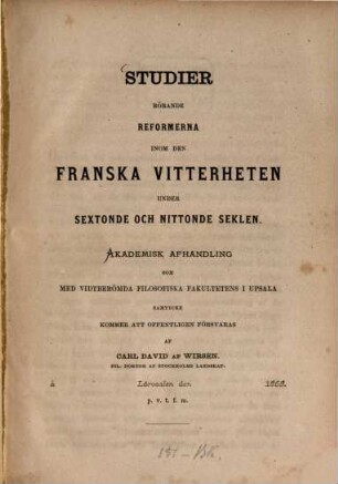 Studier rörande reformerna inom den franska vittérheten under sextonde och nittonde seklen : Akademisk Afhandling