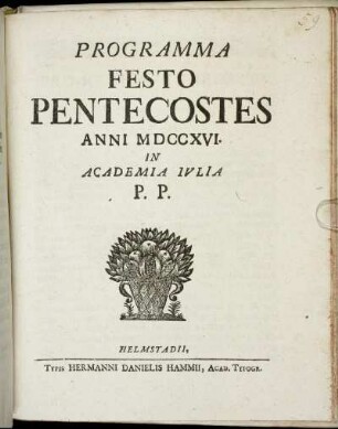Programma Festo Pentecostes Anni MDCCXVI. In Academia Ivlia P. P.