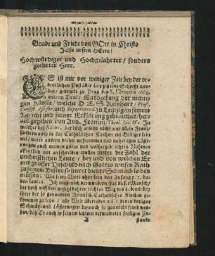 Hochwürdiger und Hochgelahrter/ sonders geehrter Herr.