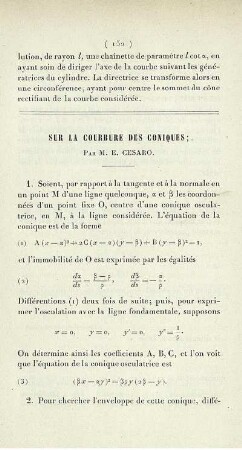 Sur la courbure des coniques.
