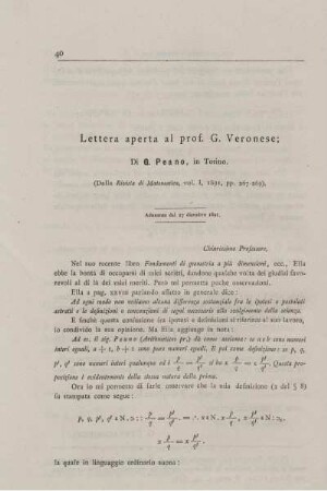 Lettera aperta al prof. G. Veronese.