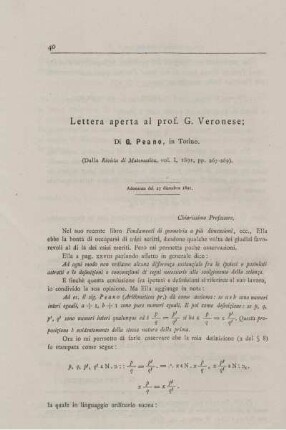 Lettera aperta al prof. G. Veronese.