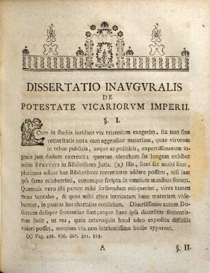 Dissertatio inauguralis de potestate vicariorum imperii