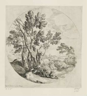 Zwei Personen am Ufer, aus: "Landschaft mit Staffage in Rundform"