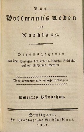 Aus Hoffmann's Leben und Nachlass, Zweites Bändchen