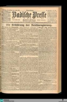 Badische Presse : Generalanzeiger der Residenz Karlsruhe und des Großherzogtums Baden, Morgenausgabe