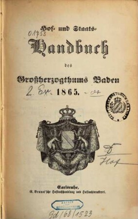 Hof- und Staats-Handbuch des Grossherzogthums Baden, 1865